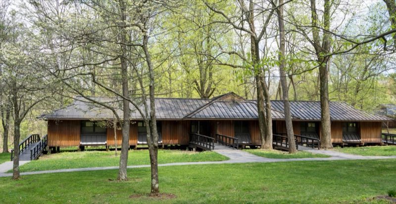 One story brown wooden building
