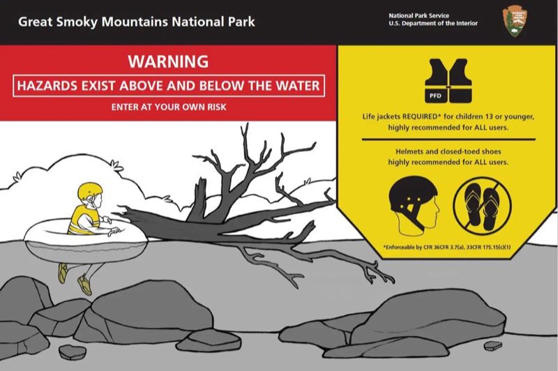 River Tubes are considered “vessels” by the NPS and the State of NC, therefore children 13 and under are required to wear PFD’s. Over age 13, PFDs are highly recommended. Close-toed shoes and helmets are strongly recommended.