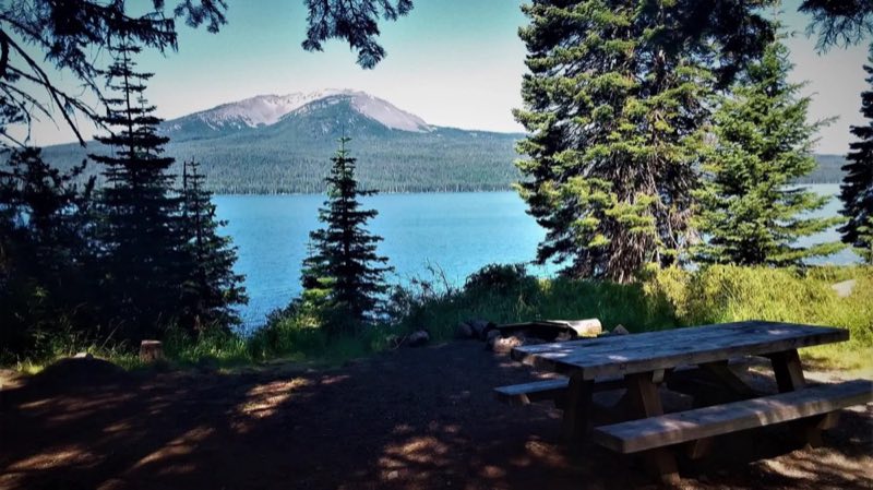 Campsite overlooking Mount Bailey at Diamond Lake Campground, Umpqua National Forest