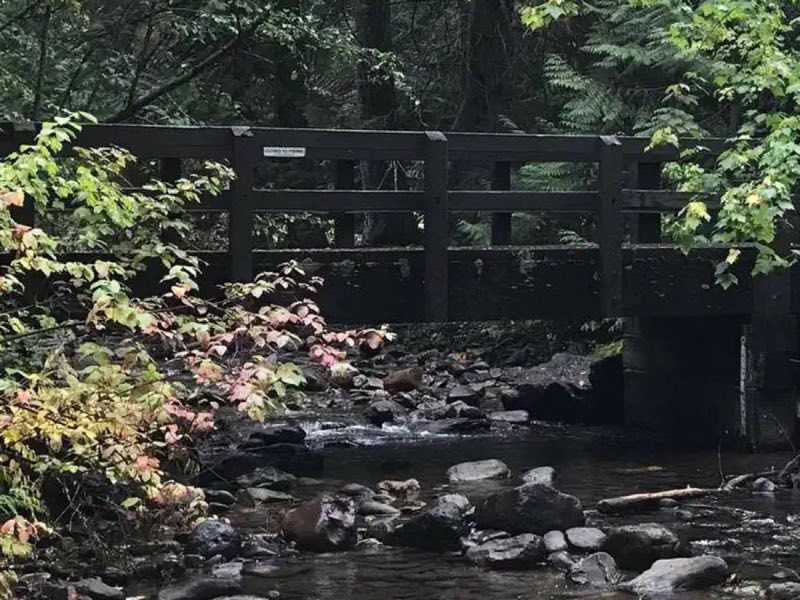 Bridge to Fish Creek Amphitheater within the campground.