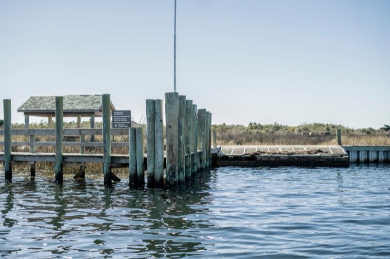 A dock with pilings.
