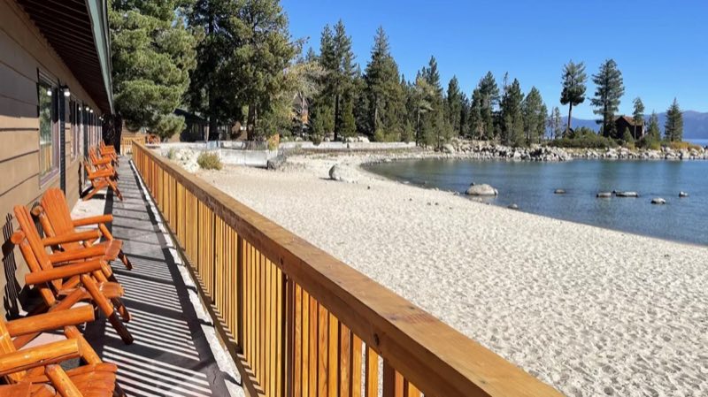 Enjoy the view of Lake Tahoe from the deck of the Lodges