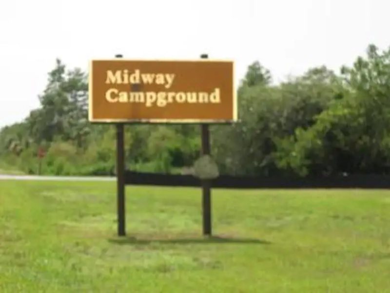 Midway Campground sign from the highway