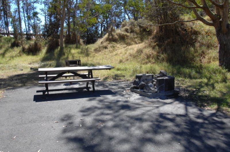 Campsite with picnic table and firepit