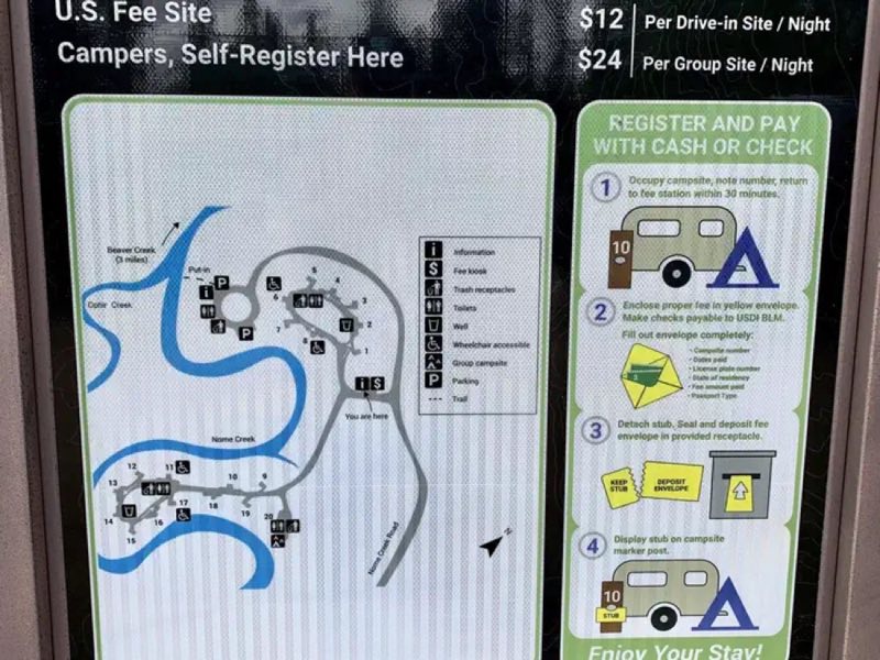 Ophir Creek Campground Fee Sign