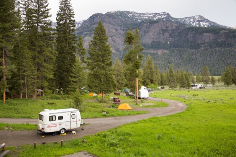 Camping trailer at campsite