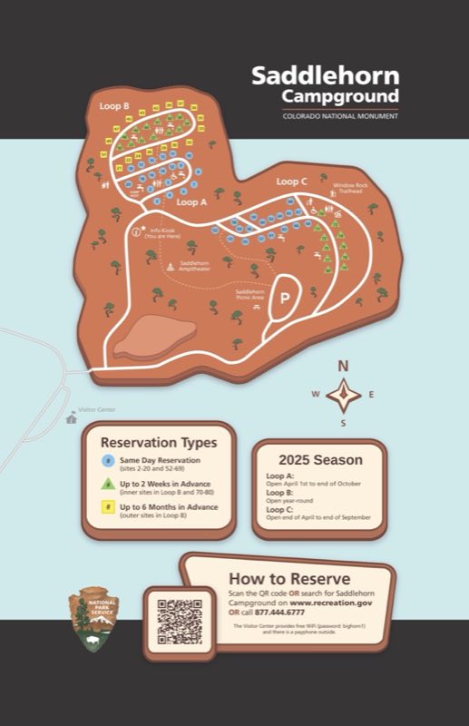 A map showing all three loops in Saddlehorn Campground